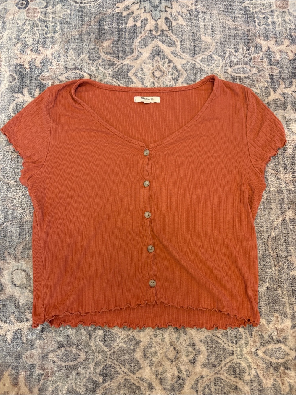 MADEWELL-Rust Ribbed Button-Front Crop Top